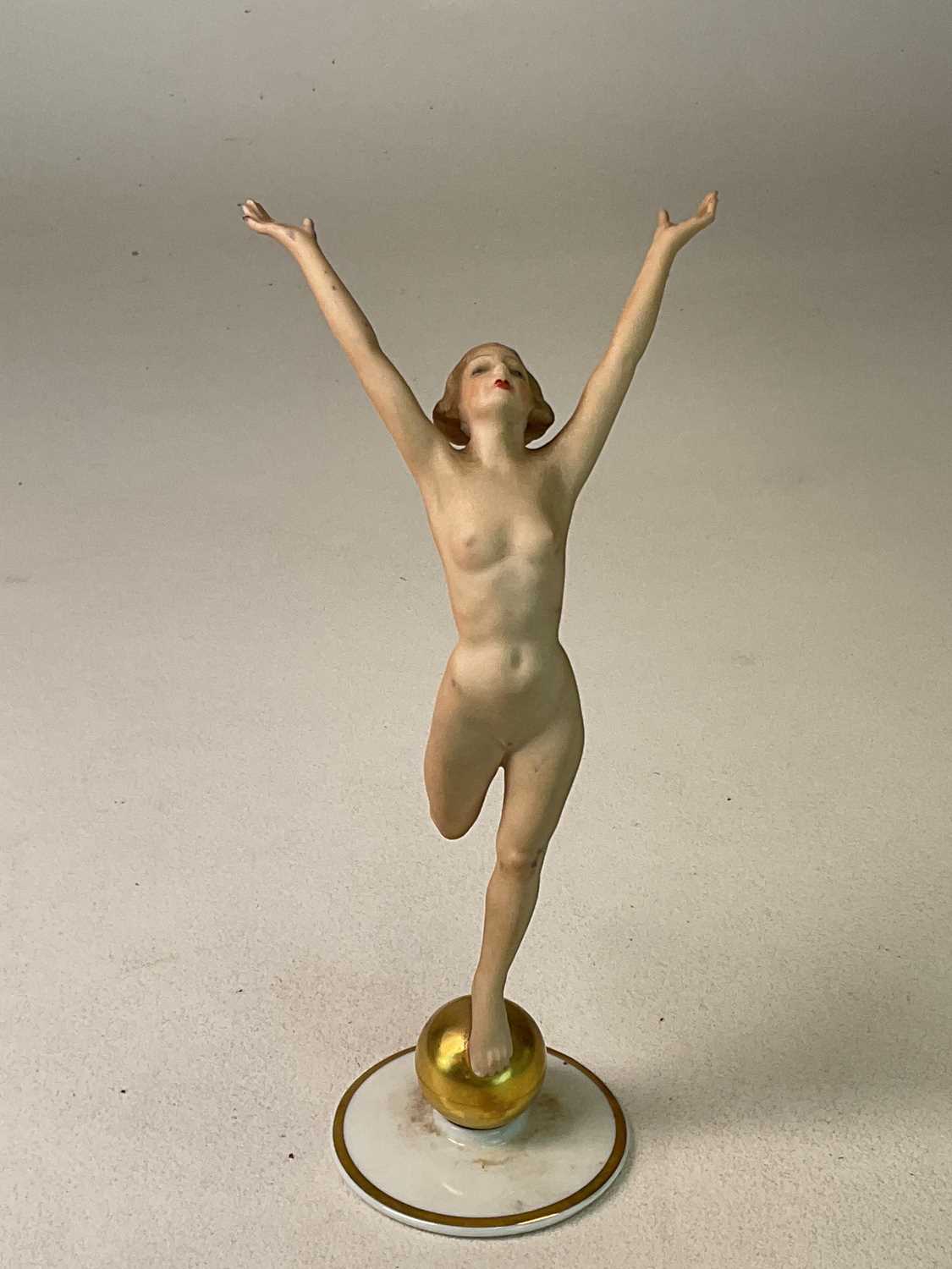 HUTSCHENREUTHER; an Art Deco bisque porcelain nude figure, 'Sun Child' by Karl Tutter, height