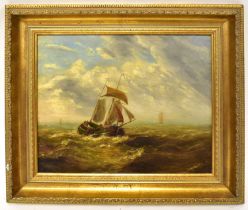 JOHN MOORE OF IPSWICH; oil on canvas, fishing smack in rough seas, signed II, 29 x 34cm, framed.