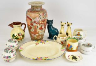 Mixed ceramics to include a large Japanese Satsuma vase, an Art Deco oval plate, a Clarice Cliff '