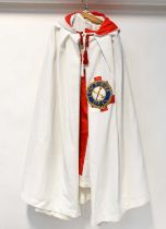 A Knights Templar ceremonial tabard and hooded cloak bearing a large gold embroidered panel for '