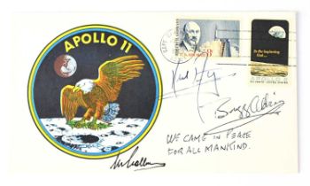 SPACE EXPLORATION; a first day cover commemorating the Apollo 11 mission, bearing the signatures