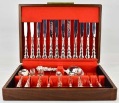 A fifty-eight piece silver plated canteen of cutlery, in wooden case.