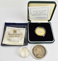 Four silver coins comprising Royal Mint silver proof £2 coin for Rugby World Cup 1999, in