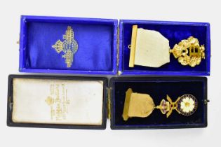 Two cased gilt metal 'Primrose Society' jewels/medals on ribbons (2).