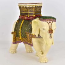ROYAL WORCESTER; a James Hadley designed porcelain vase, modelled as an elephant with howdah, green,