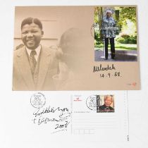 NELSON MANDELA; a first day cover bearing the signature 'Mandela 14.9.08' and one other signed