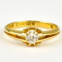 An 18ct gold ring with claw set brilliant solitaire diamond, approx. 0.3ct, size V, approx. 4.6g.