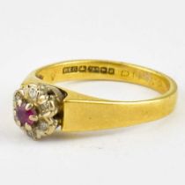 A vintage 18ct gold ruby and diamond cluster ring, size N, approx. 3.8g.