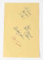 T REX; a torn page from an autograph book bearing signatures of Mark Bolan, Bill Legend, Mickey