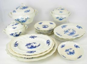 TOURNAI; a sixteen-piece 18th century part dinner service, blue and white floral decoration,
