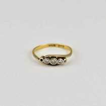 An 18ct gold five-stone diamond ring, size M, approx. 2.3g (af). Condition Report: One outer small