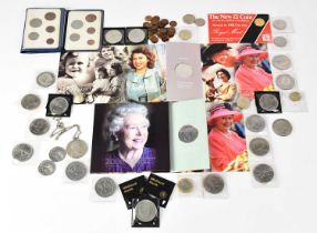 A mixed lot of coins to include Silver Jubilee crowns, 80th Birthday Commemorative £5 crown, two