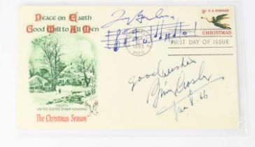 A Christmas themed first day cover bearing signatures of Bing Crosby and composer Irving Berlin.