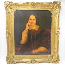 A 19th century oil on canvas, depicting a Victorian lady, unsigned, 73 x 61cm, framed. Condition