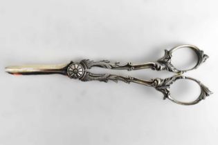 A pair of Victorian plated grape scissors decorated with grape and vine leaf pattern.