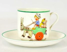 SHELLEY; a Mabel Lucie Attwell nursery rhyme cup, height 7cm, and saucer, diameter 14cm, decorated