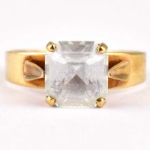 A 9ct gold single white stone set dress ring, size Q, approx. 3.3g. Condition Report: Not a diamond