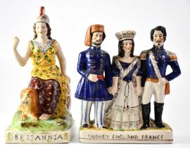 STAFFORDSHIRE; an early 19th century figure 'Britannia', height 32cm, and a figure group 'Turkey,