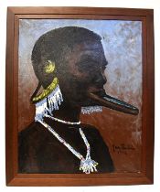 † JEAN POULAIN (1884-1967); oil on canvas, portrait of an African woman, signed and dated 1942