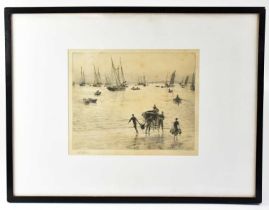 WILLIAM LIONEL WYLLIE (1851-1931); black and white etching, seascape with various vessels and