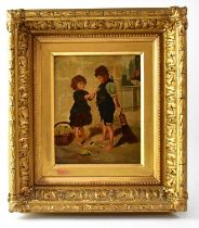 19TH CENTURY ENGLISH SCHOOL; oil on panel, study of a pair of children on a pavement, unsigned, 16.5