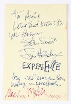 JIMI HENDRIX; a torn page from an autograph book signed and dedicated, 'To Annie Love and kisses