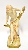 ROYAL WORCESTER; a porcelain figure 'The Bather Surprised', by Thomas Brock, modelled as a semi-nude
