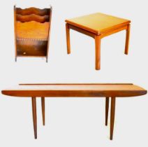 A 1970s coffee table, 44 x 125 x 44cm, a square top coffee table, 41 x 52 x 52cm, and a vintage