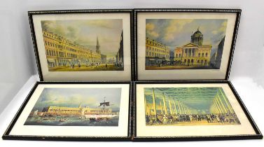 Four coloured prints, all Liverpool scenes taken in 1825, 'The Town Hall', 'Lord Street', 'St John's