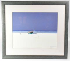 † JOHN HORSEWELL; acrylic on paper, depicting a moored rowing boat on a beach, signed, 42 x 53cm,