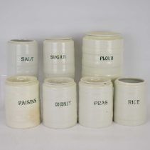 ROYAL WINTON; seven storage jars, 11 x 16cm and 15 x 8.5cm, four with lids, 'Rice', 'Coconut', '