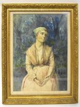 19th CENTURY DUTCH SCHOOL; watercolour, three-quarter length portrait of a woman wearing headscarf