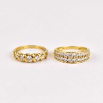 Two 14ct gold white stone cluster dress rings, size N, combined approx. 5.2g (2).