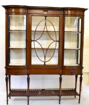 A reproduction mahogany Edwardian-style display cabinet, with astragal glazed front flanked by two