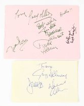 Two torn pages from an autograph book bearing signatures of the band Badfinger to include Pete