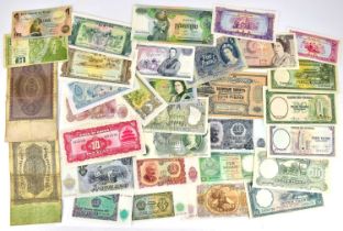 A collection of British and World banknotes to include ten shillings, £1, £5, Irish, Maltese, German