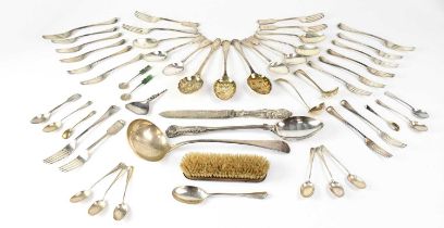 A quantity of silver plated items, to include various flatware, a cased set of ivorine-handled