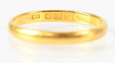 A 22ct yellow gold wedding band, size P, approx. 2.2g.