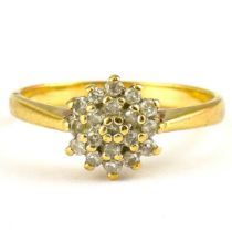 A 9ct gold diamond floral cluster ring, stated carat approx. 0.2ct to inner shank, size N, approx.