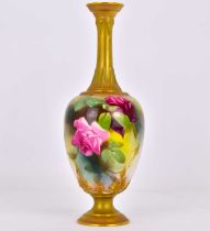 ROYAL WORCESTER; an early 20th century stem vase, the flared rim on thin neck to ovoid body to