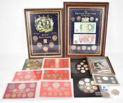 A collection of modern vintage and antique coins to include British Royal Family polished pennies,