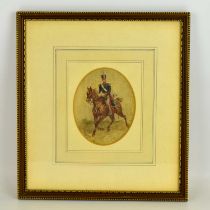 ORLANDO NORIE (1832-1901); 19th century watercolour, a Dragoon guard on horseback, dated 1835,