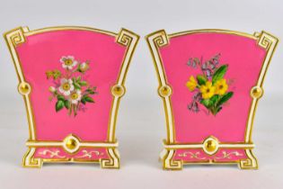 MINTONS; a pair of Victorian fan-form posy holders in the Aesthetic style, with raised floral