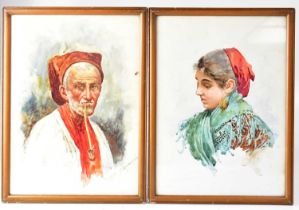 UNATTRIBUTED; a pair of watercolour portraits of a man and a woman, the former being indistinctly