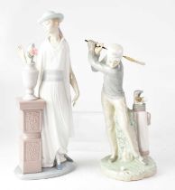 LLADRÓ; two figures comprising 'Lady Grand Casino', height 36cm and 'The Golfer', height 29cm.