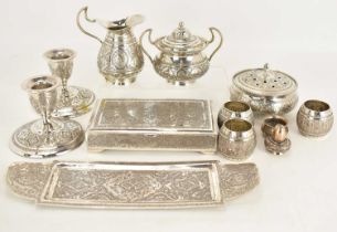 A group of early 20th century white metal Middle Eastern items, possibly Iranian, comprising a