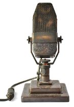 A BBC Marconi ribbon microphone type AXBT, with plaque to base, numbered and mounted on a swivel