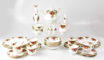 ROYAL ALBERT; a quantity of 'Old Country Roses' pattern tableware, including teapot, plates, serving