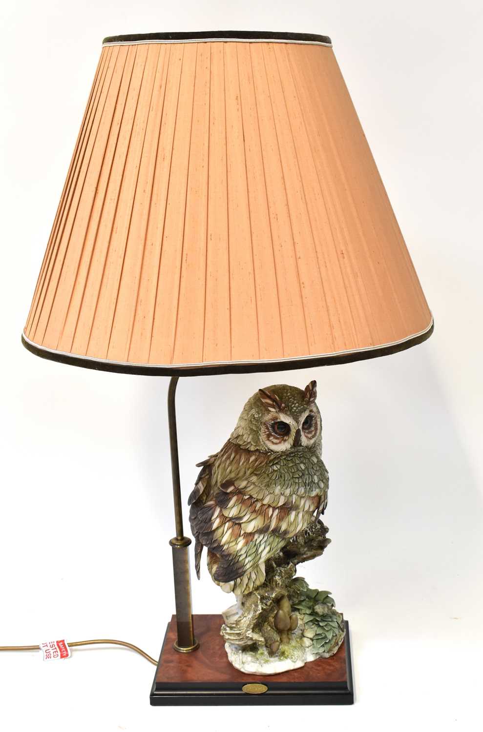 A Giuseppe Armani Florence Capodimonte standard lamp, modelled with an owl perched on a branch, on a