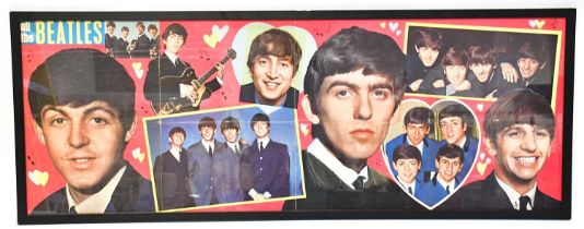 A 1964 pop poster featuring The Beatles, 52 x 136cm, framed and glazed.